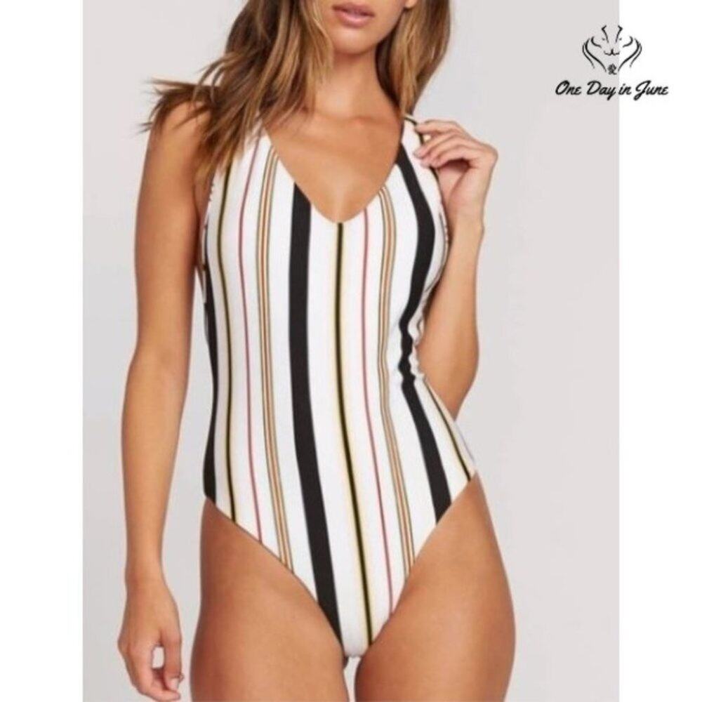 Volcom That's Stripe One Piece Swimsuit Size XXL